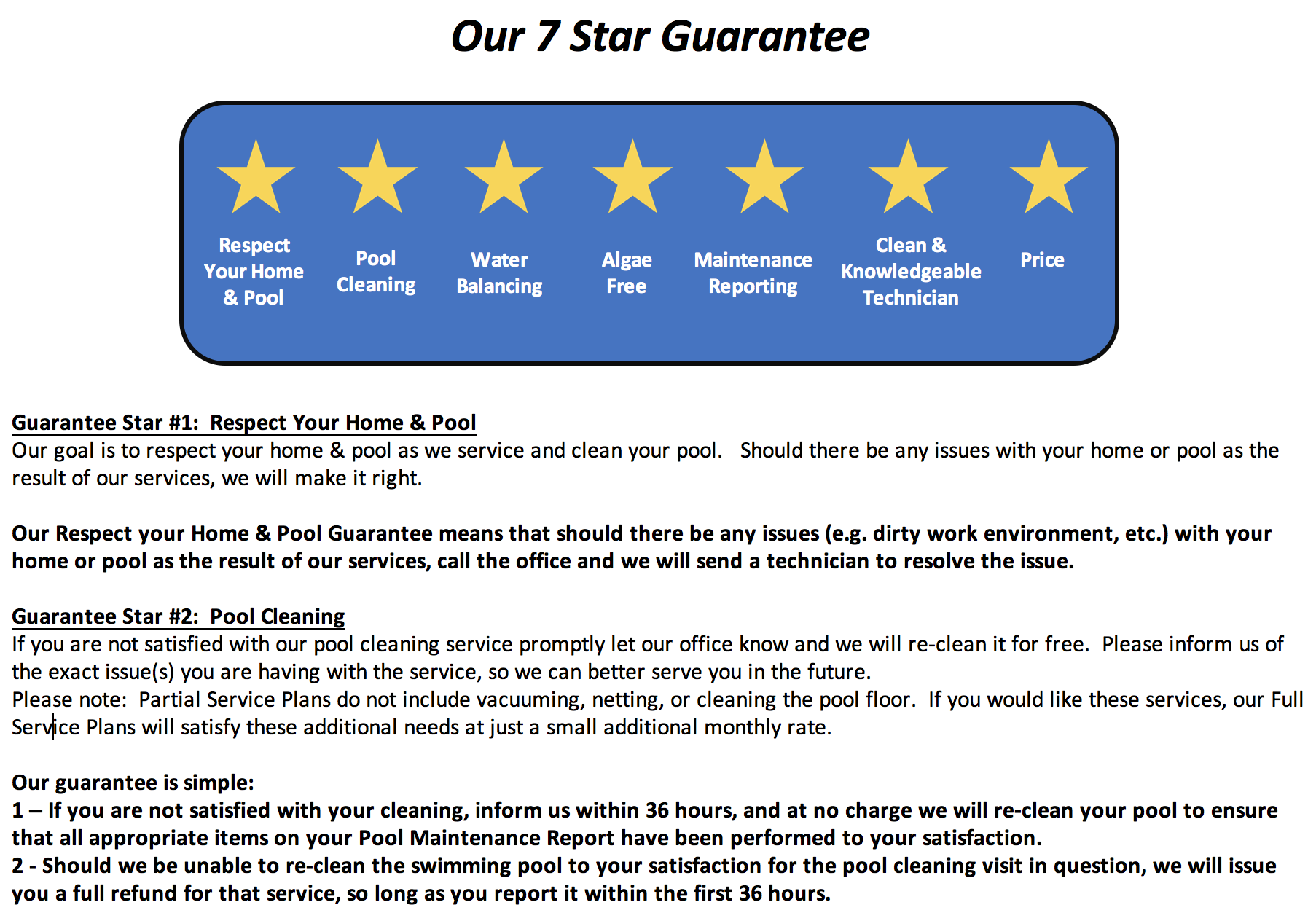 7 Star Shoal Creek Pool Service Guarantee