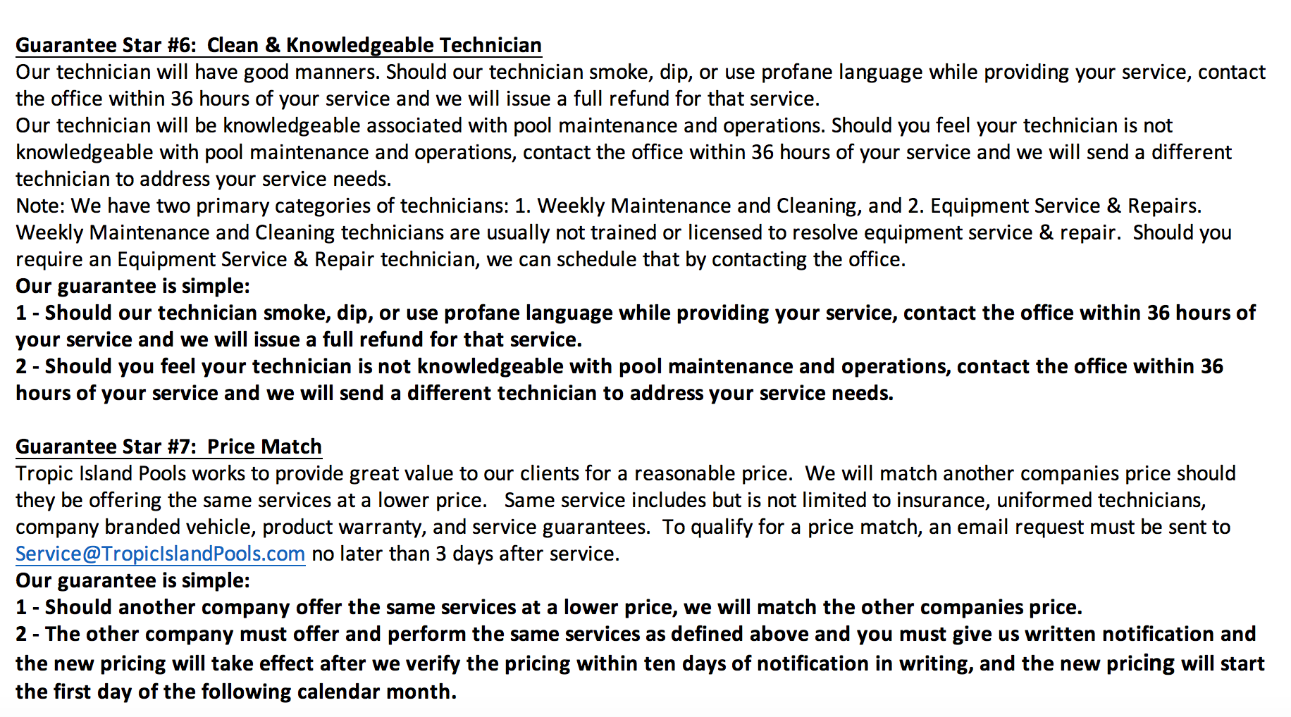 7 Star Shoal Creek Pool Service Guarantee
